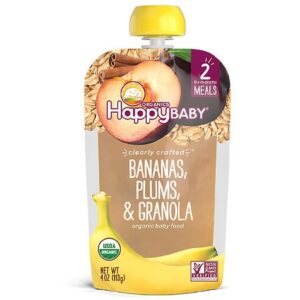 Happy Baby Clearly Crafted Organic Food Pouch Bananas, Plums & Granola - 4.0 oz