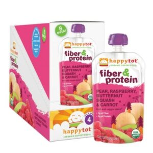 Happy Tots Fiber & Protein Organic Stage 2 Baby Food Pear, Raspberry, Butternut Squash & Carrot - 4.0 oz x 8 pack