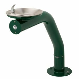 Haws 3380FR Floor Mounted Freeze Resistant Satin Stainless Steel Drinking Fountain with Protective Powder-Coating Bar Pedestal - ADA Compliant Green