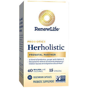 Herholistic Prenatal Partner Probiotics with Ginger & Vitamin C (30 Vegetarian Capsules)
