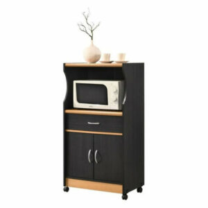 Hodedah Microwave Kitchen Cart in Black Beech