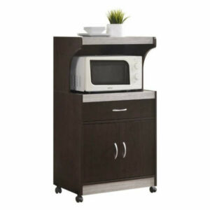 Hodedah Microwave Kitchen Cart in Chocolate Gray