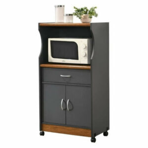 Hodedah Microwave Kitchen Cart in Gray Oak