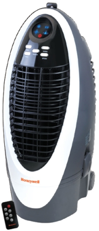 Honeywell 300 CFM Indoor Evaporative Air Cooler (Swamp Cooler) with Remote Control in Silver/Gray