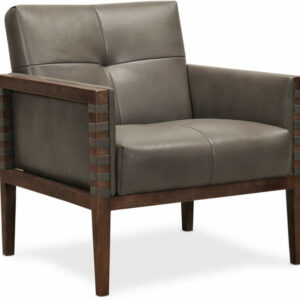 Hooker Furniture Living Room Carverdale Grey Leather Club Chair With Wood Frame