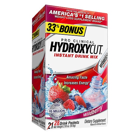 Hydroxycut Pro Clinical Weight Loss Dietary Supplement Powder Wildberry - 0.08 oz x 21 pack