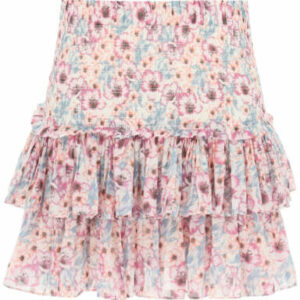 ISABEL MARANT ETOILE FLORAL PRINT MINI SKIRT WITH FLOUNCES 34 Pink, Light blue, Purple Cotton