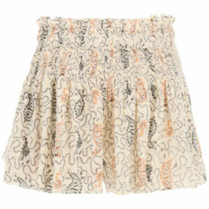 ISABEL MARANT ETOILE PATTERNED COTTON SHORTS 34 Beige, Black, Pink Cotton