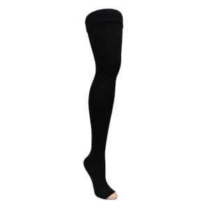 ITA-MED Microfiber Unisex Thigh Highs with Open Toe Firm Compression 25-35 mmHg Black - 1.0 pr