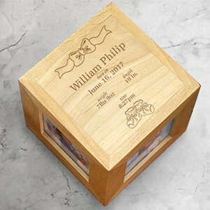 In the Beginning Design Engraved Baby Photo Cube