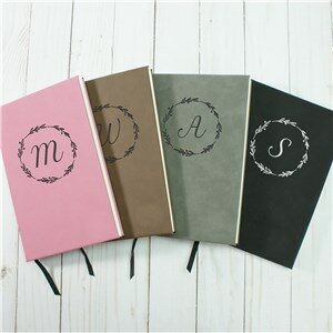 Initial In Wreath Personalized Leather Journal