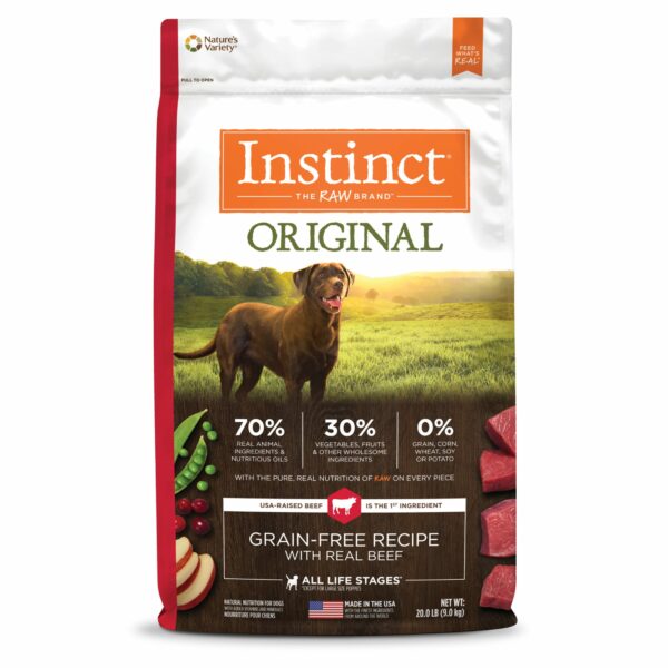 Instinct Original Grain-Free Recipe with Real Beef Freeze-Dried Raw Coated Dry Dog Food, 20 lbs.