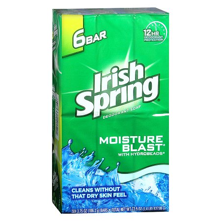 Irish Spring Deodorant Bath Bars Moisture Blast - 3.75 oz x 6 pack