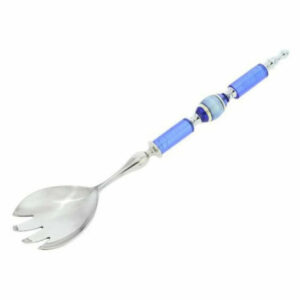 Italian Murano Glass Salad Fork - Silver Blue Stripes