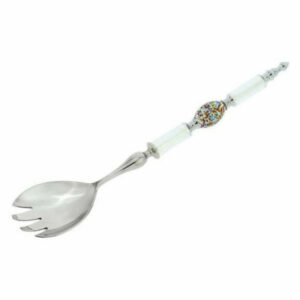 Italian Murano Glass Salad Fork - Silver White Confetti