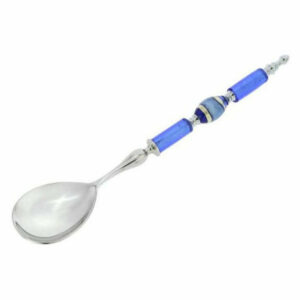 Italian Murano Glass Salad Spoon - Silver Blue Stripes