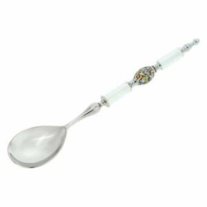 Italian Murano Glass Salad Spoon - Silver White Confetti