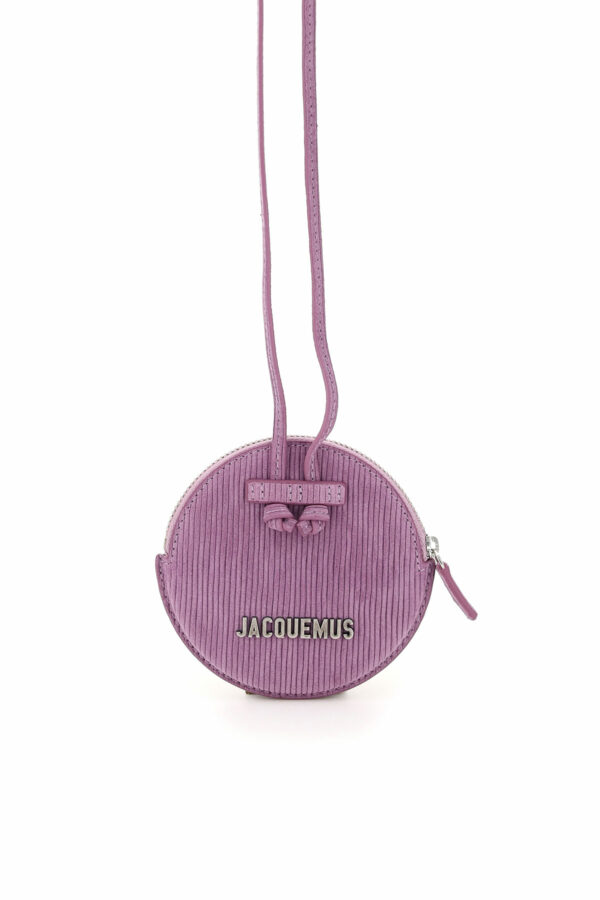 JACQUEMUS LE PITCHOU ROUND POUCH WITH SHOULDER STRAP OS Purple Leather