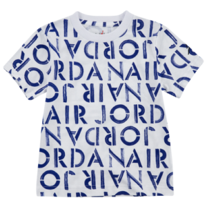 Jordan Boys Jordan Brushed Stencil All Over Print T-Shirt - Boys' Grade School White/Blue Size L