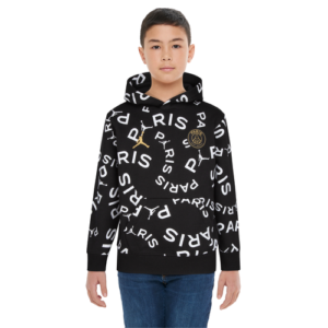 Jordan Boys Jordan PSG AOP Fleece Hoodie - Boys' Grade School Black/White/Metallic Gold Size S