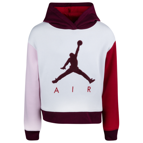 Jordan Girls Jordan Cropped Colorblock Hoodie - Girls' Preschool White/Maroon Size 6