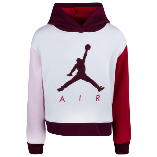 Jordan Girls Jordan Luxe Colorblock Fleece Pullover Hoodie - Girls' Grade School White/Maroon Size L