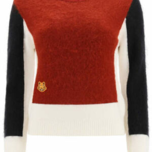 KENZO COLOUR-BLOCK MOHAIR WOOL SWEATER XS Red, White, Black Wool