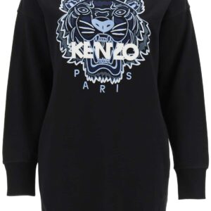 KENZO FLEECE MINI DRESS WITH TIGER EMBROIDERY XS Black Cotton