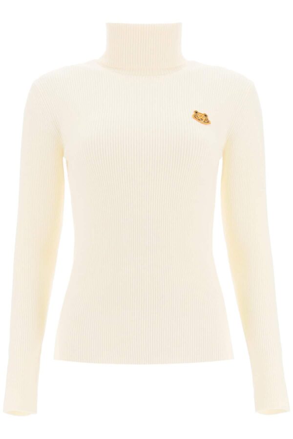 KENZO TURTLENECK SWEATER WITH TIGHER PATCH L White Wool