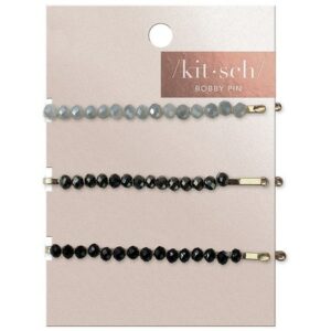 KITSCH Black and Silver Beaded Bobby Pins - 3.0 ea