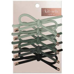 KITSCH Bow Hair Ties Black/Gray - 5.0 ea