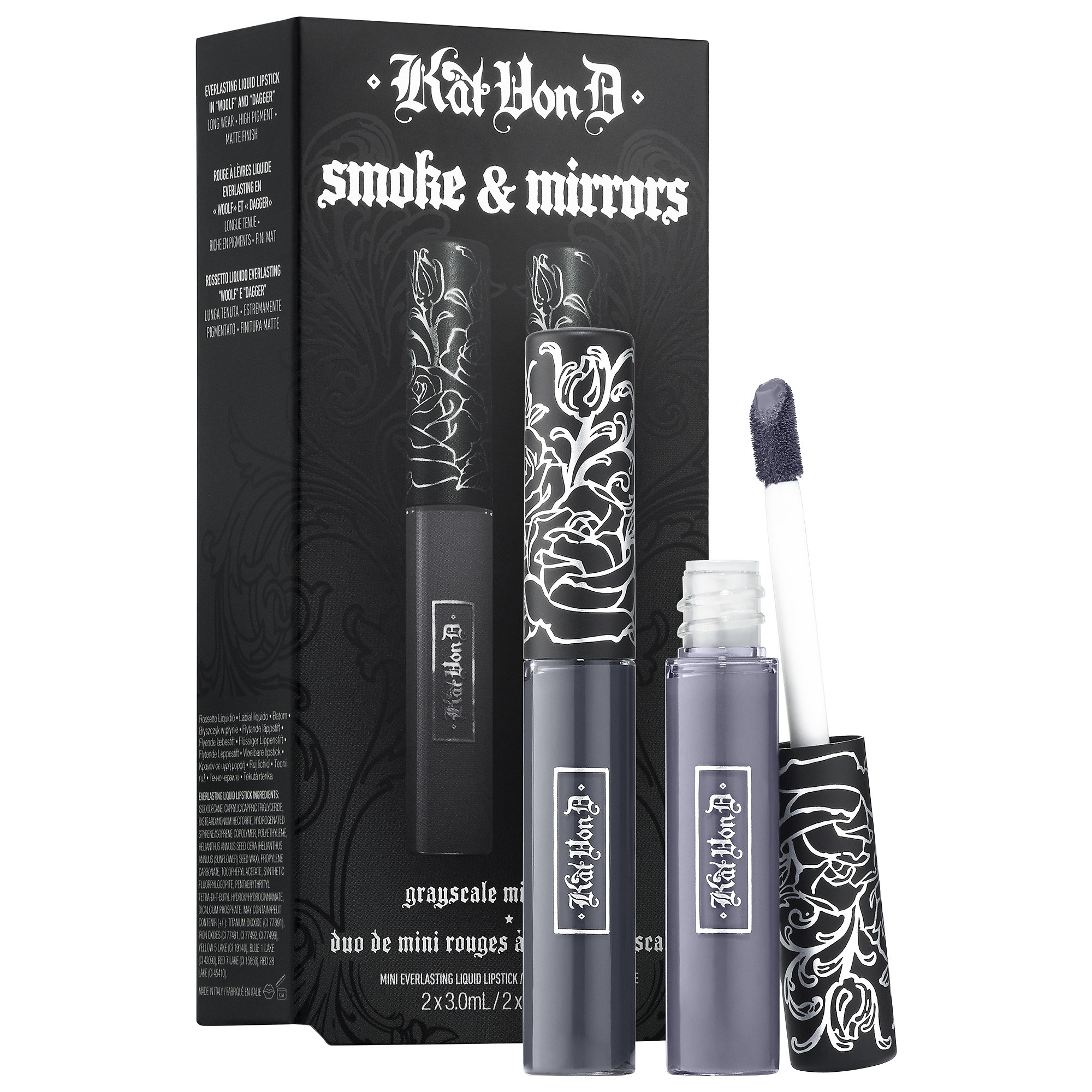 KVD Vegan Beauty Kitten Mini Smoke & Mirrors Grayscale Mini Lip Everlasting Liquid Lip Duo 2 x 0.1 oz/ 3 mL KVD Vegan Beauty Kitten Mini Smoke & Mirrors Grayscale Mini Lip Everlasting Liquid Lip Duo 2 x 0.1 oz/ 3 mL