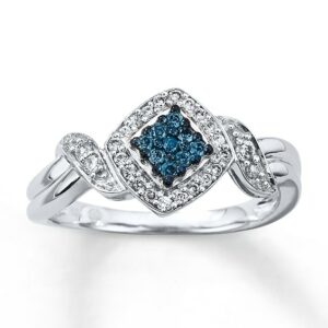 Kay Blue & White Diamond Ring 1/4 ct tw Round-cut 10K White Gold