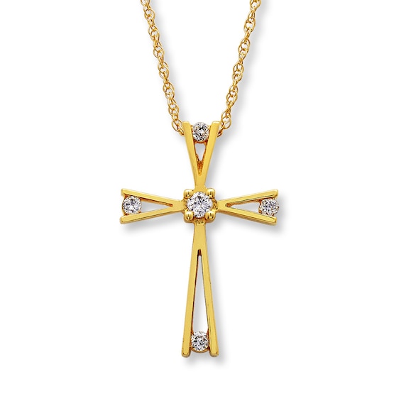 Kay Diamond Cross Necklace 1/10 ct tw Round-cut 10K Yellow Gold