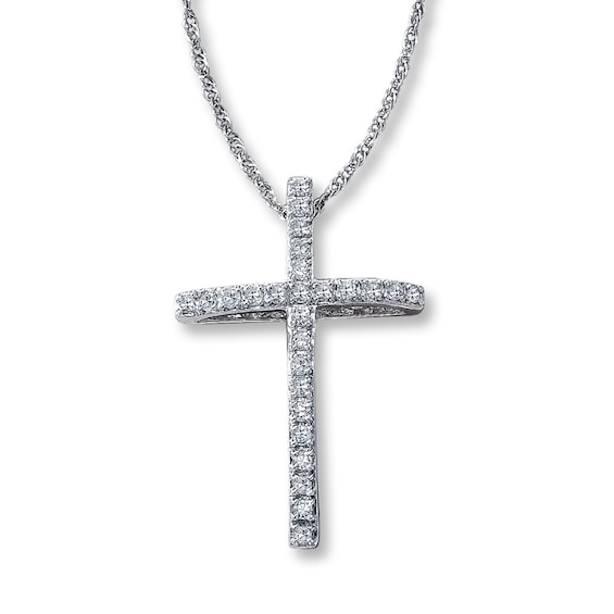 Kay Diamond Cross Necklace 1/8 ct tw Round-cut 10K White Gold