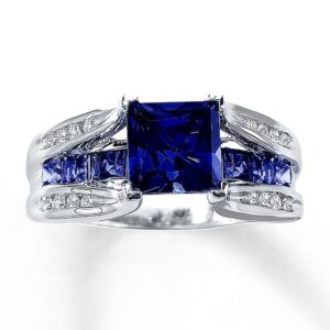 Kay Lab-Created Sapphire Ring 1/8 ct tw Diamonds 10K White Gold