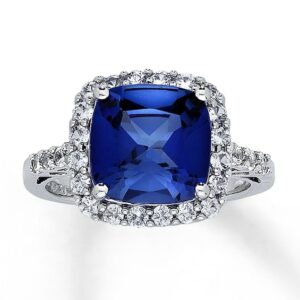 Kay Lab-Created Sapphire Ring Cushion-Cut 10K White Gold