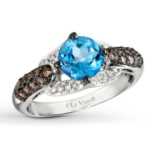 Kay Le Vian Blue Topaz Ring 3/8 ct tw Diamonds 14K Vanilla Gold