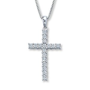 Kay Previously Owned Diamond Cross Necklace Sterling Silver