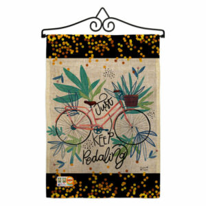 Keep Pedaling Burlap Garden Flag Set Wall Hanger Double-Sided 13x18.5