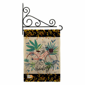 Keep Pedaling Burlap Garden Flag Set Wall Holder Double-Sided 13x18.5