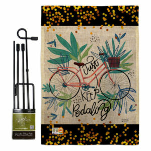 Keep Pedaling Burlap Garden Flag Set with Stand Double-Sided 13x18.5