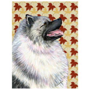 Keeshond Fall Leaves Portrait Flag Garden Size