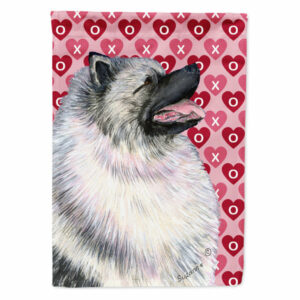 Keeshond Hearts Love and Valentine's Day Portrait Flag Garden Size