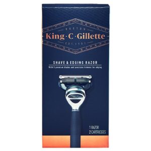 King C Gillette Men's 5 Blade Shave and Edging Razor Navy Handle + 2 Blade Refills - 1.0 ea