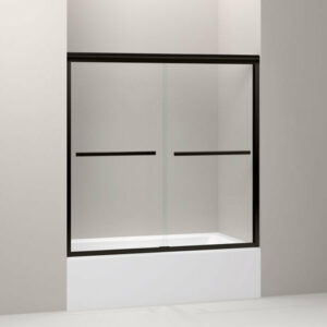 Kohler Gradient Sliding Bath Door, Crystal Clear Glass, Anodized Dark