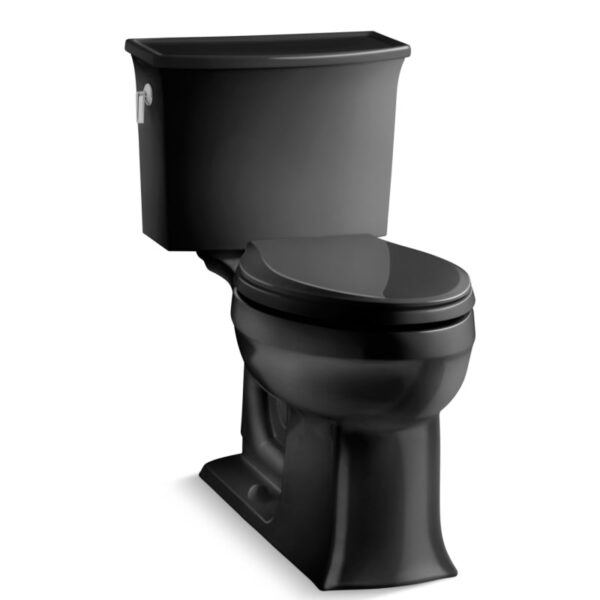 Kohler K-3551 Archer 1.28 GPF Two-Piece Elongated Comfort Height Toilet with AquaPiston Technology - Seat Not Included Black Black Fixture Toilet