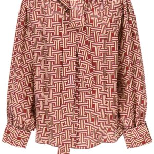 LANVIN BLOUSE WITH JL MONOGRAM PRINT 34 Pink, Yellow, Red Silk