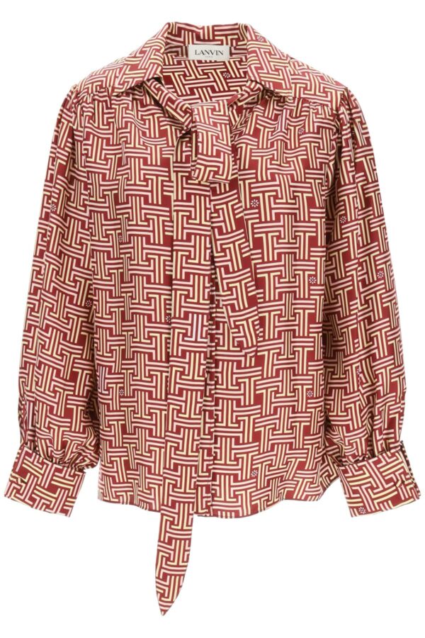 LANVIN BLOUSE WITH JL MONOGRAM PRINT 34 Pink, Yellow, Red Silk