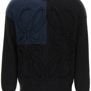 LOEWE ANAGRAM EMBROIDERED SWEATER S Blue, Black Cotton